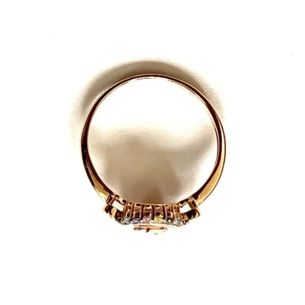 14k Two Tone solid Gold Girl Heart Sweet 15 Years Birthday Stone Ring Band |
